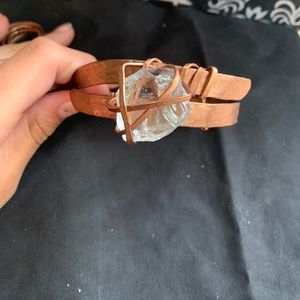 Copper bracelet with faceted glass handmade